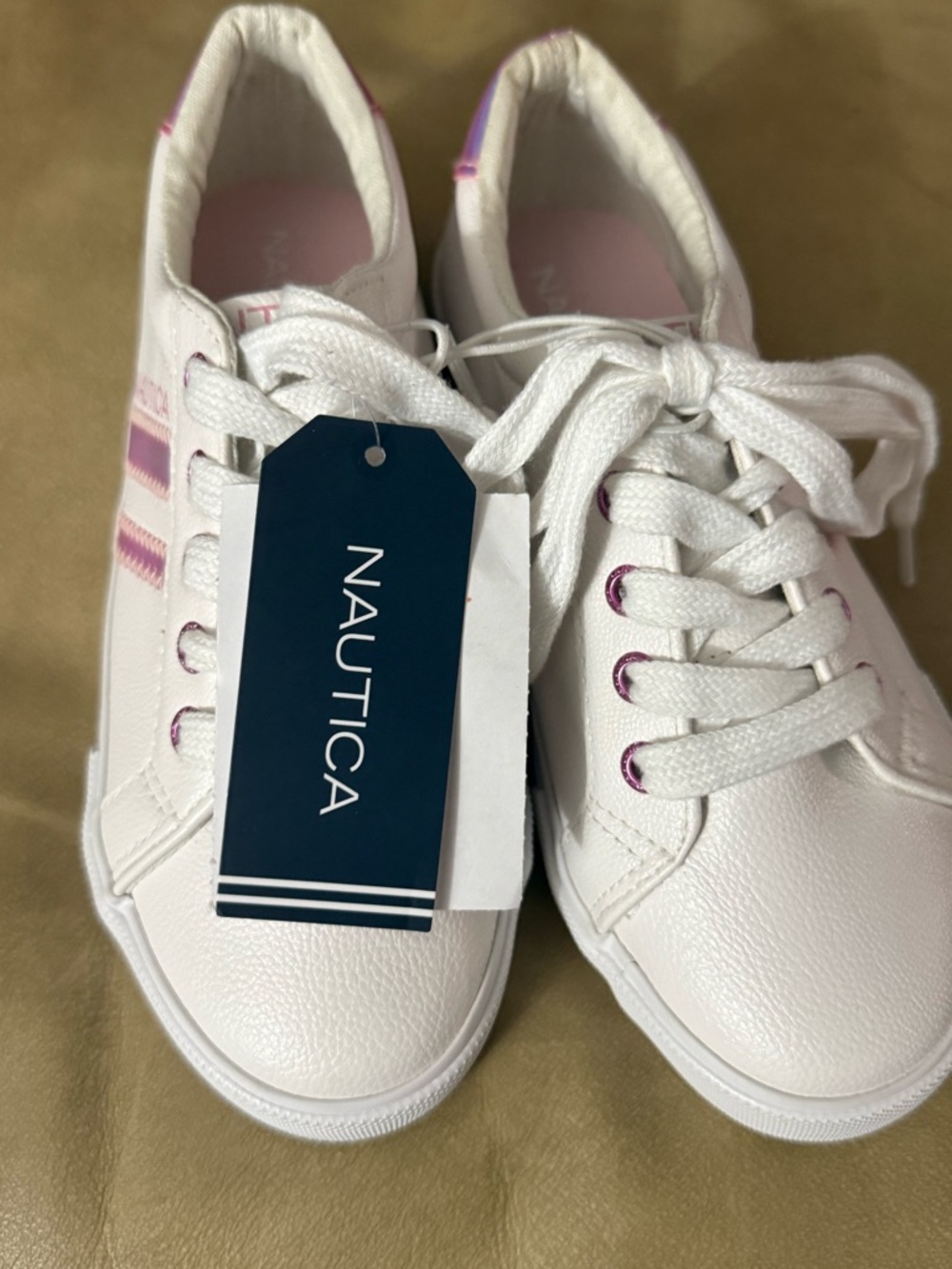 Nautica White Kids Sneakers with Pink Accents